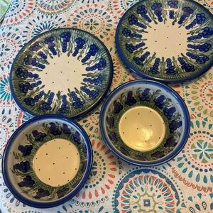 Boleslawiec Polish pottery- set of 2 bowls and 2 salad plates.  Hand made